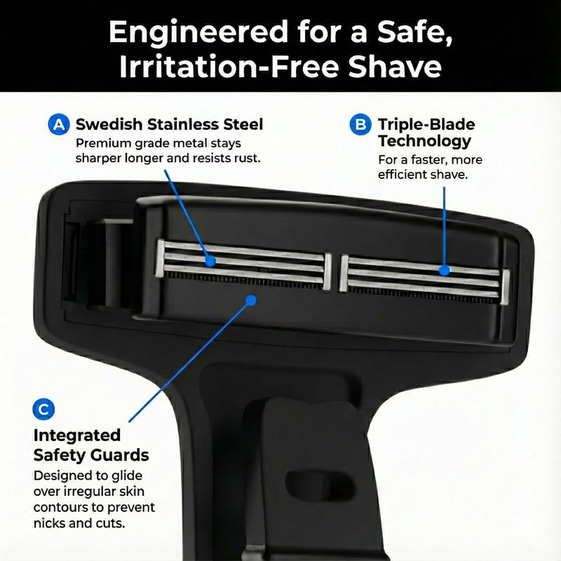 Bearback Shaver Cartridges – 4-Pack Refill Blades for Men’s Back Shaver – Triple Stainless Steel Pivoting Heads – Fits Bearback Handle & Grooming System - Image 3